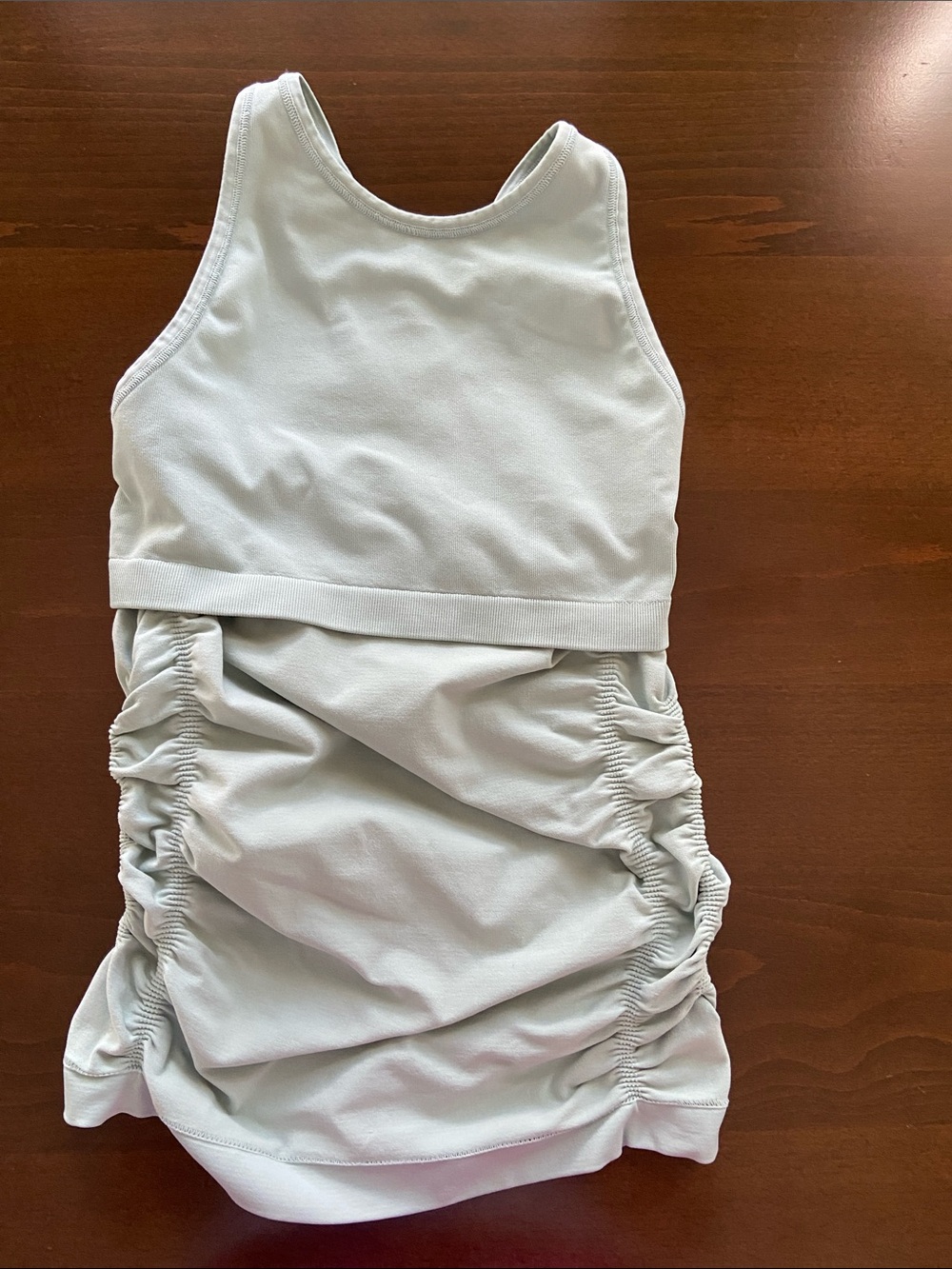 Light Aqua Nux tank with ruched sides, crisscross straps on back, size S. - Picture 6 of 12